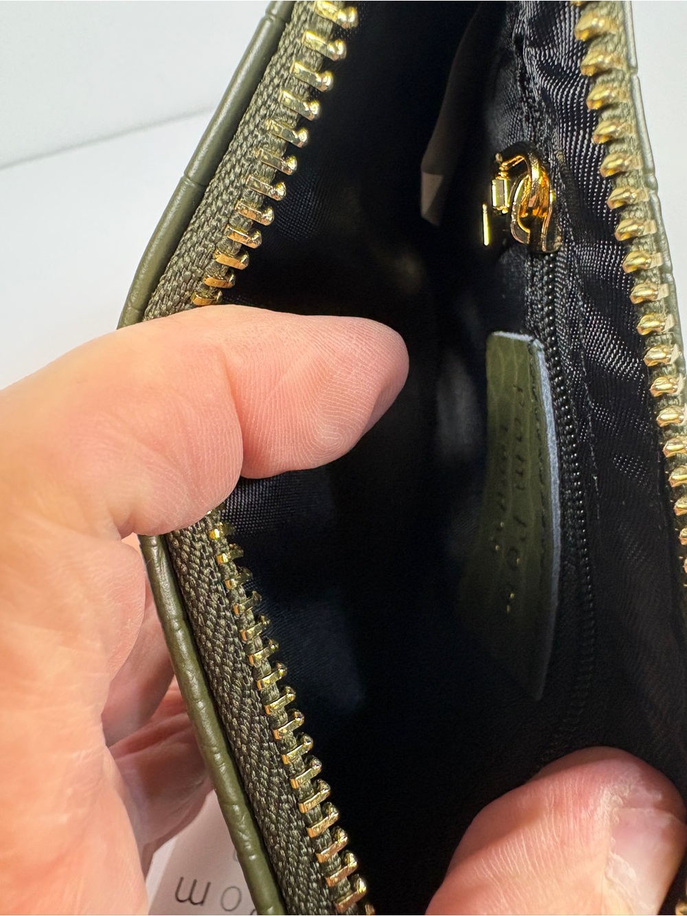 Pom Pom London Chelsea Coin Purse Olive Green Croc Leather NWT Minimalist Travel - Picture 8 of 12
